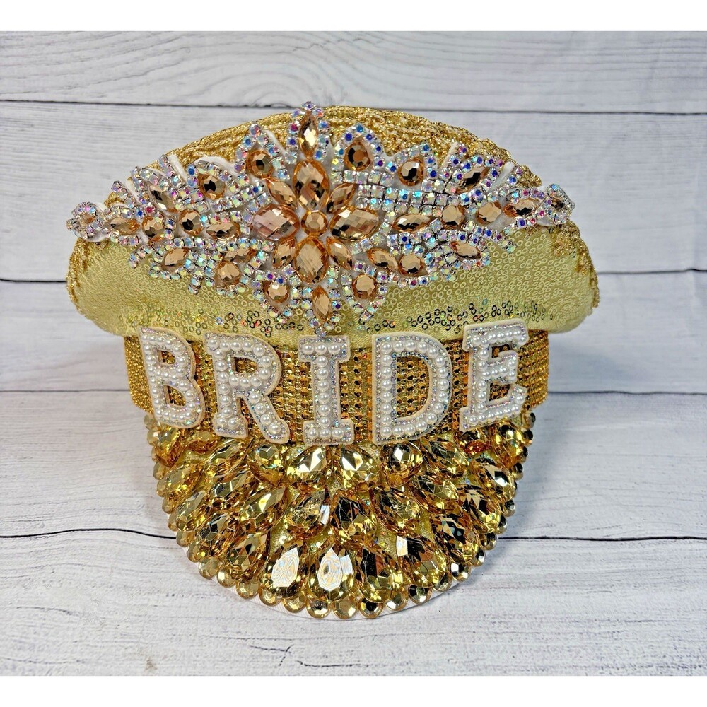 BRIDE Gold Sequin Jewel Embellished Bridal Hat
